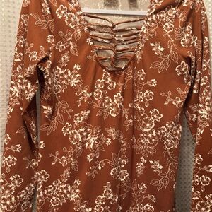 Floral Lace-Up Rust Top